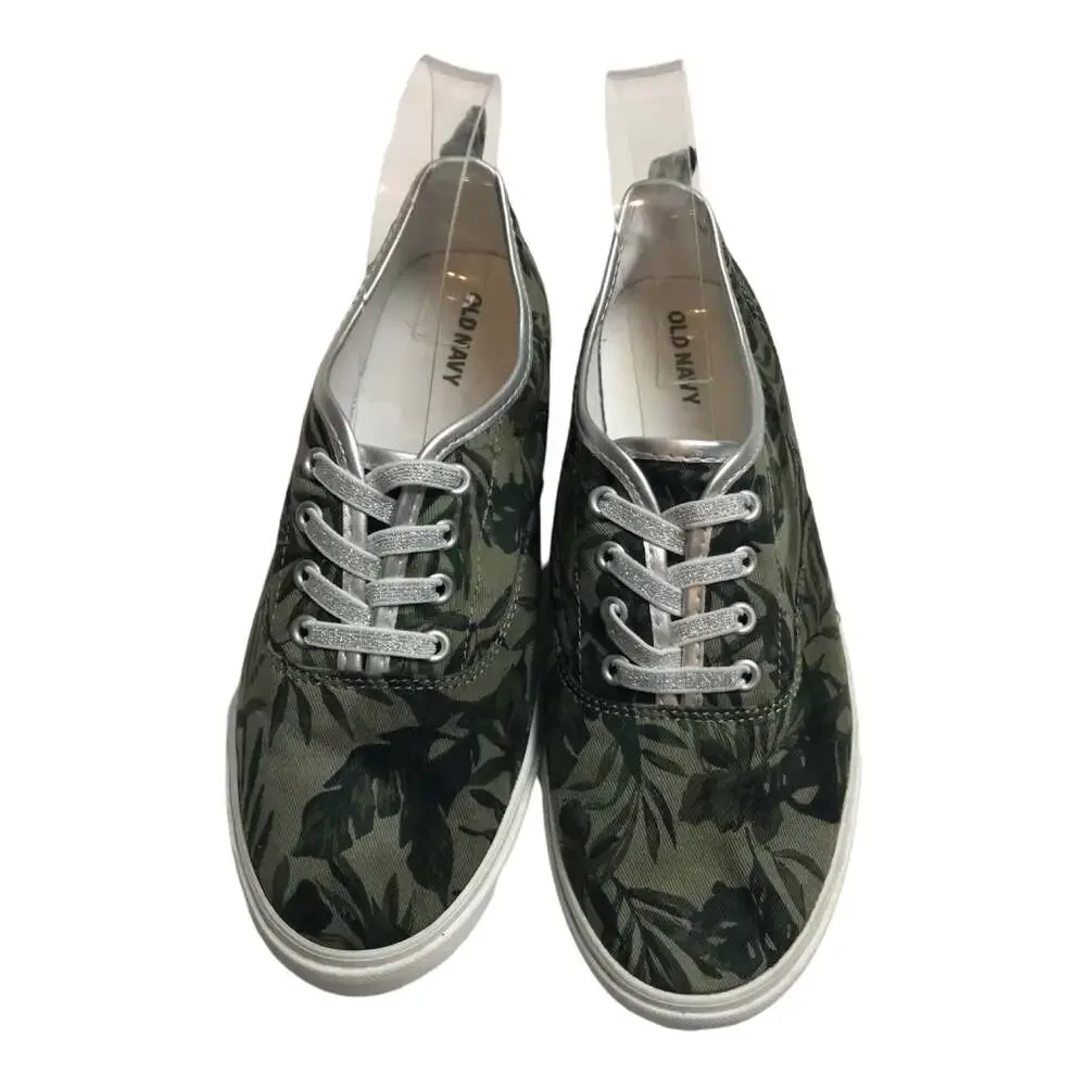 Old Navy Pull-On Sneakers Canvas Palm Leaf Design Girls Big Kids Size 5